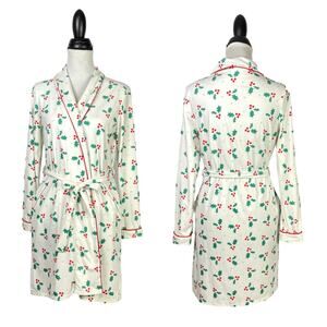 Sugar Bee | Bright Hollies White Red Green Print Holiday Christmas Short Robe